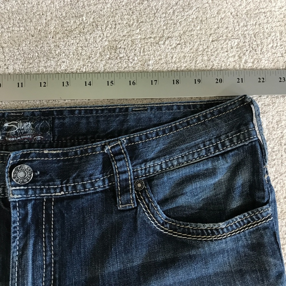 Silver Jeans Mens 42x32 (42x29) Zac Relaxed Straight Leg Stretch Blue Dark Denim - Picture 13 of 16